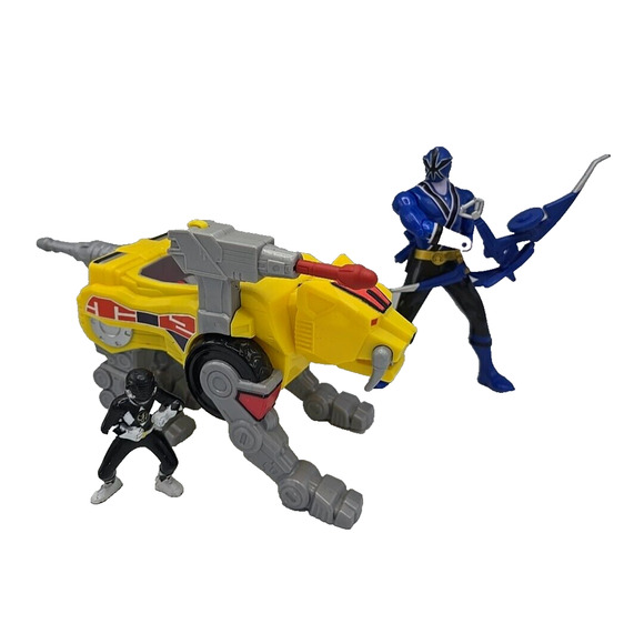 Mattel Other - Lot of 3 VTG Black Blue Mighty Morphin Power Rangers with Sabertooth Tiger Zord